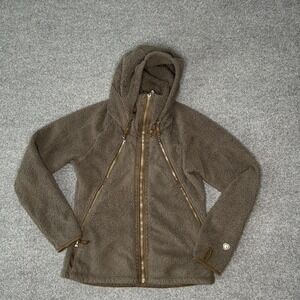 Kuhl Flight Jacket Womens Medium Brown Sherpa Fleece Hooded Zip Thumbholes‎ Coat